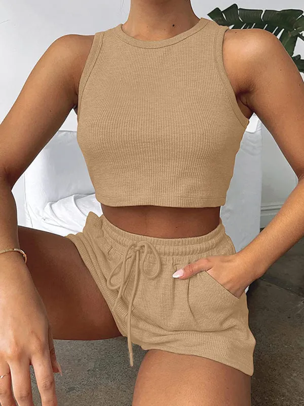 Summer Women's Textured Pajamas Set - Tank Top & Shorts Duo