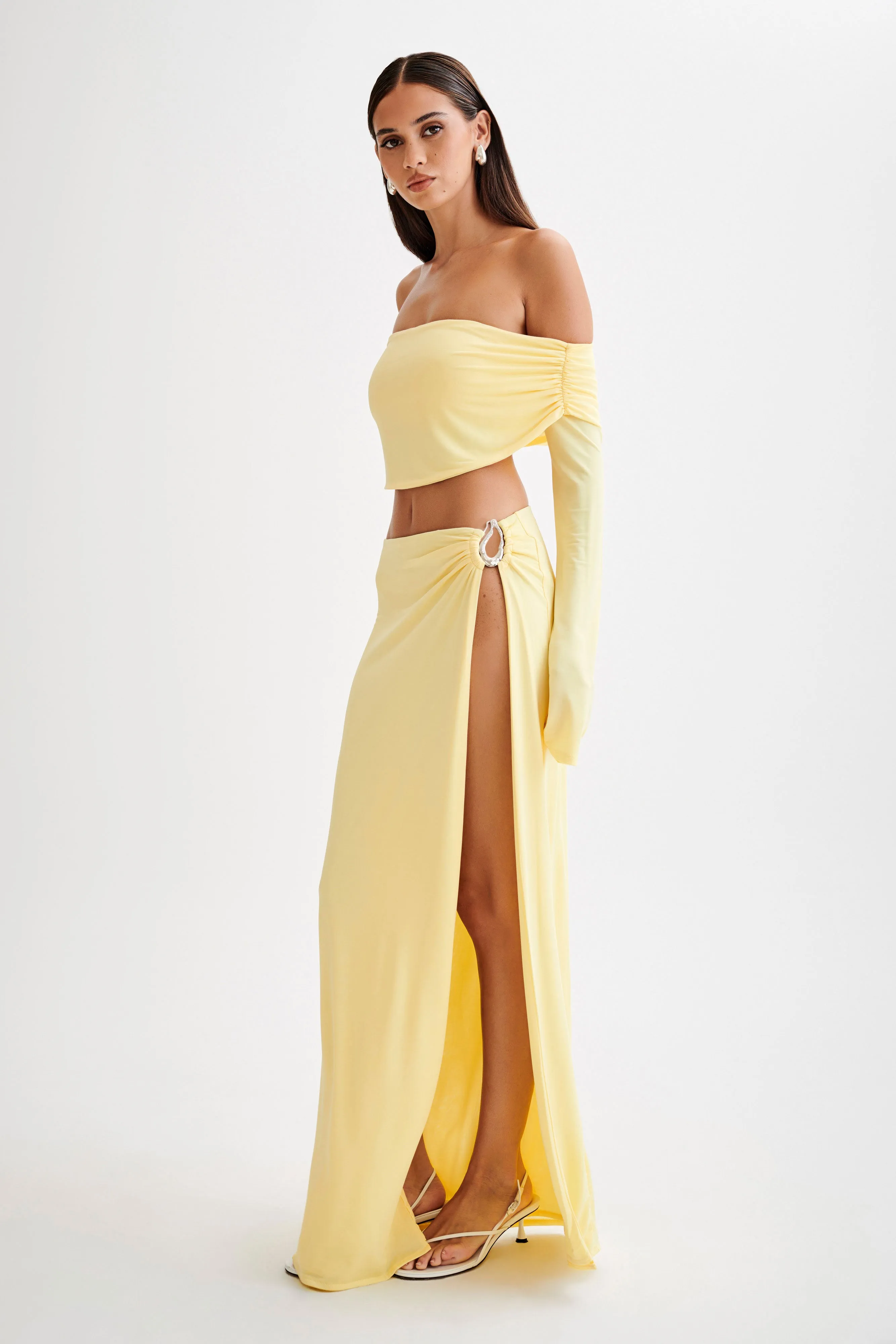 Suri Slinky Maxi Skirt With Silver Hardware - Yellow