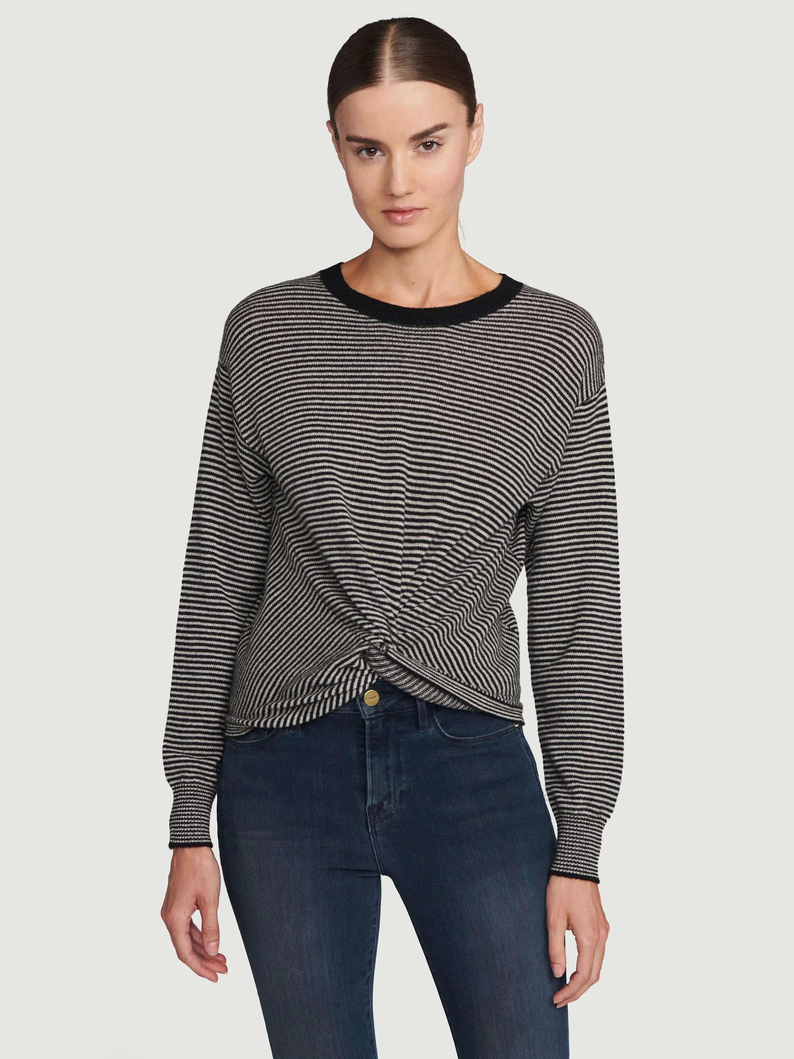 Sustainable Cashmere Twist Front Sweater -- Noir Multi