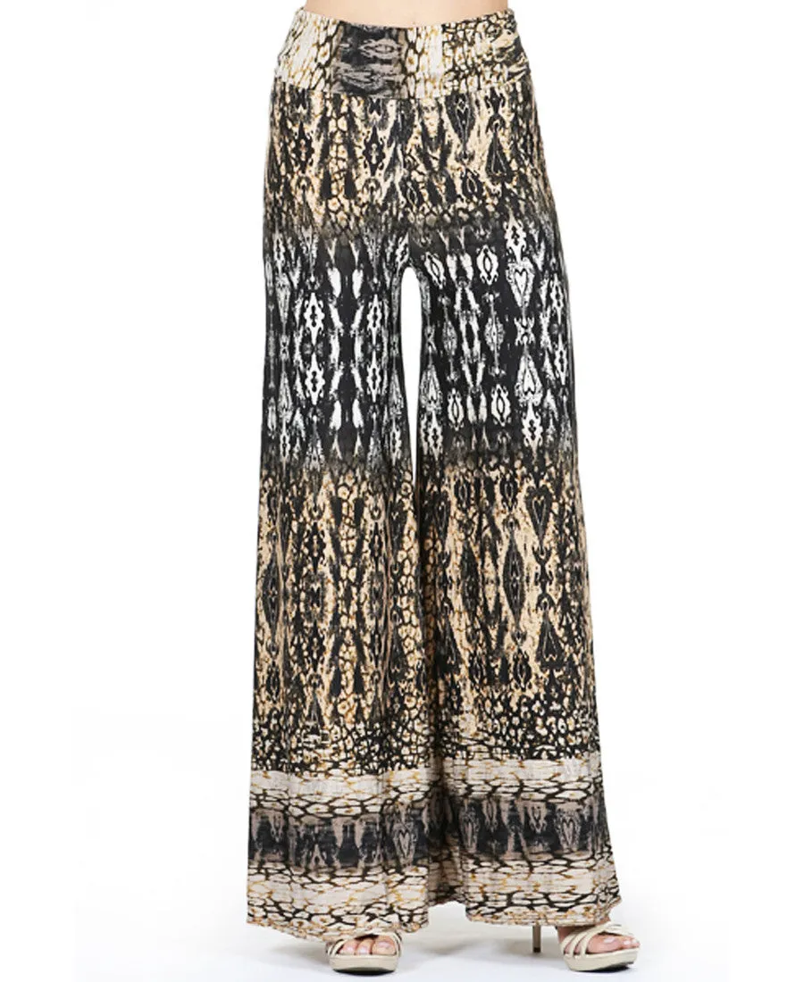 Tan Taupe Brown Black Python Snake Skin Palazzo Pants