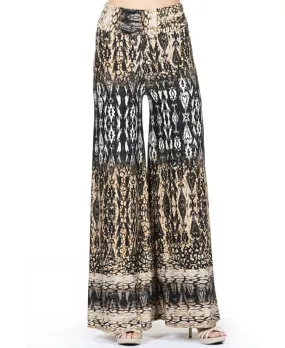 Tan Taupe Brown Black Python Snake Skin Palazzo Pants