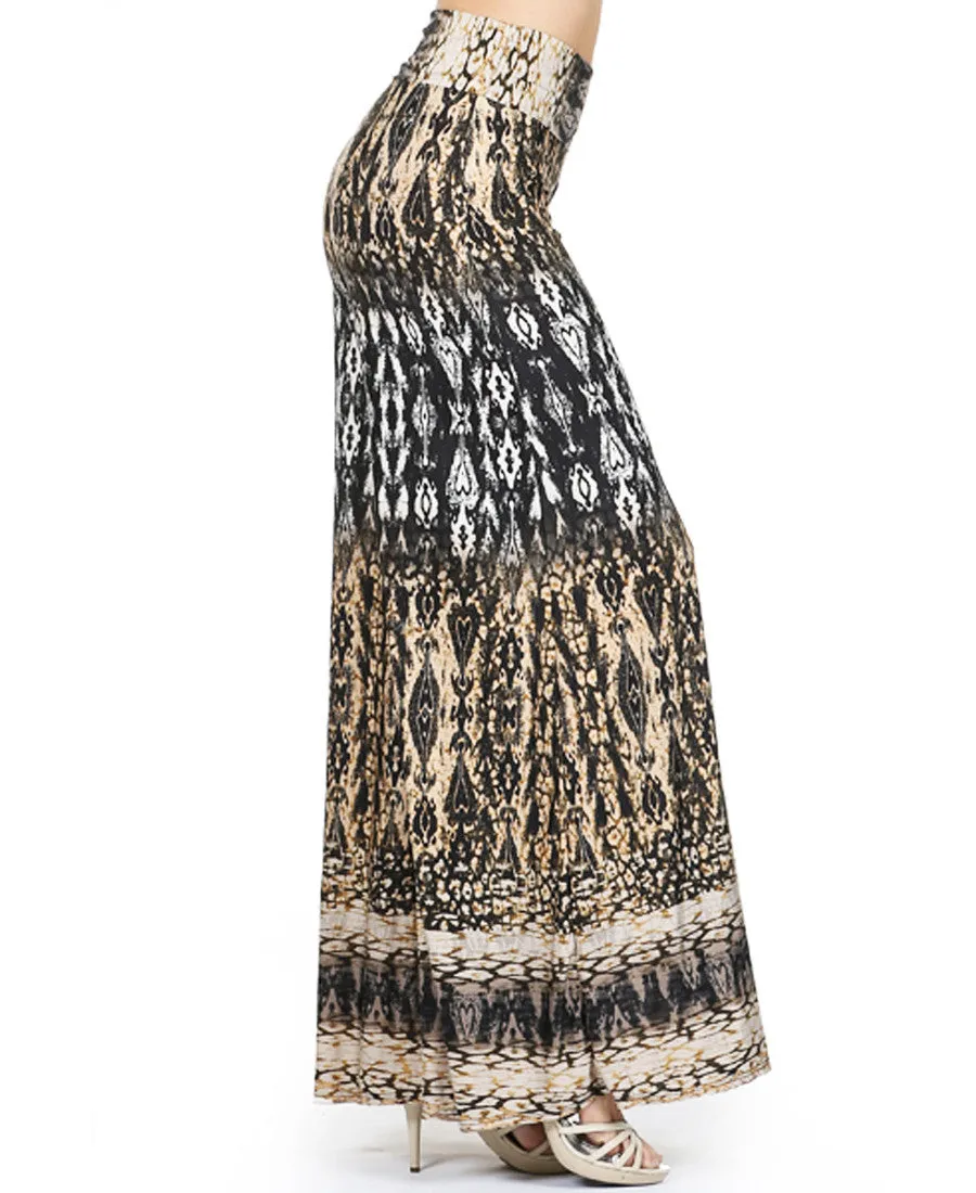 Tan Taupe Brown Black Python Snake Skin Palazzo Pants