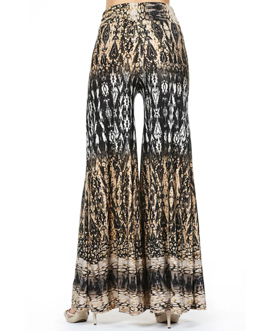 Tan Taupe Brown Black Python Snake Skin Palazzo Pants