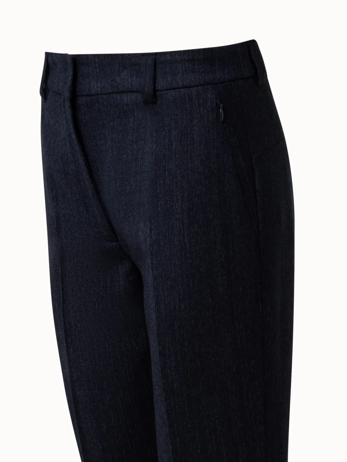 Tapered Wool Double Face Striped Cuff Pant
