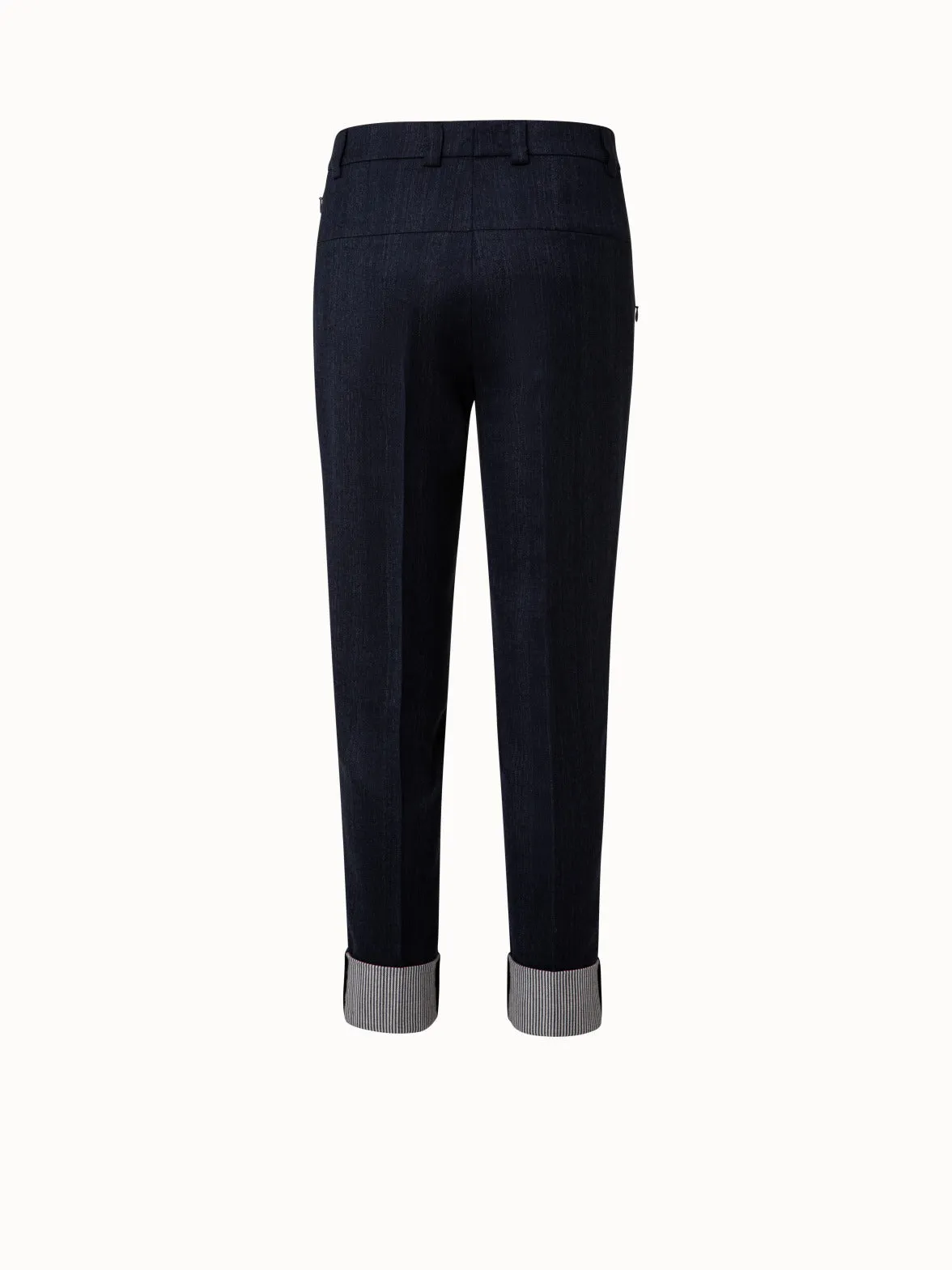 Tapered Wool Double Face Striped Cuff Pant