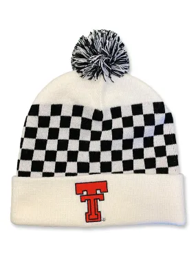 Texas Tech Checkered Throwback White Pom Pom Beanie