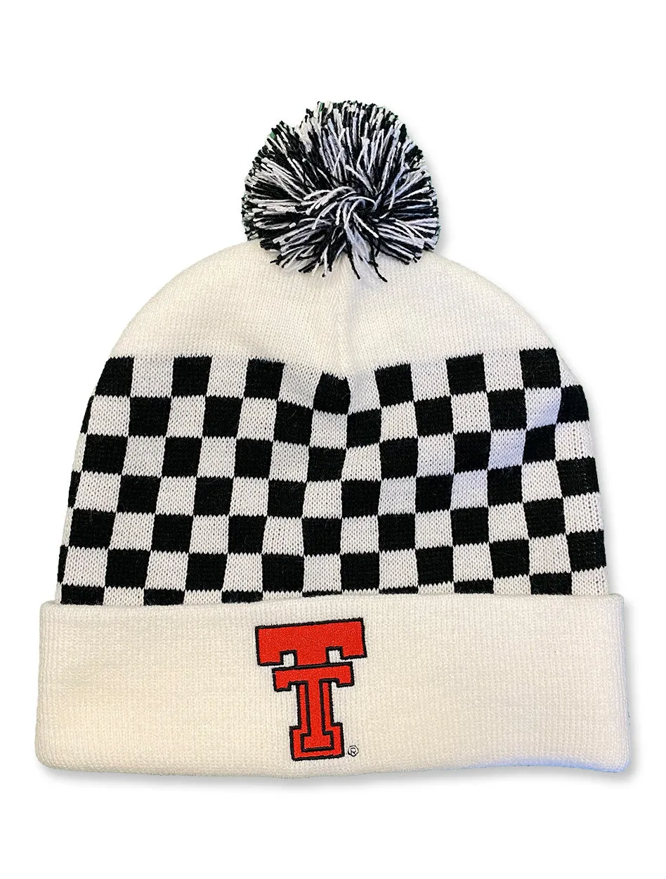 Texas Tech Checkered Throwback White Pom Pom Beanie