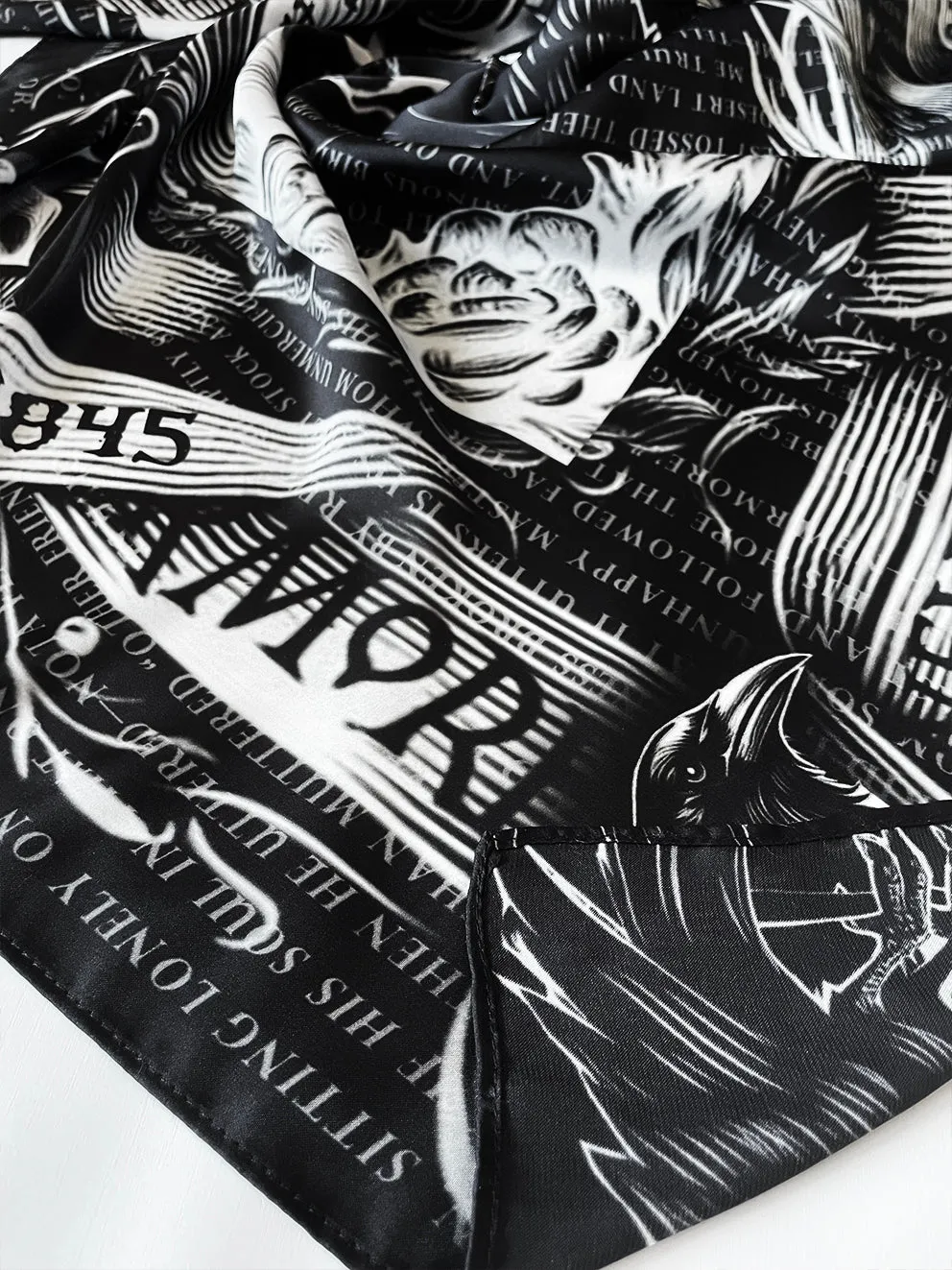 The Raven by Edgar Allan Poe Square Satin Scarf. Black scarf, Goth scarf, Gothic Scarf, Nevermore. Neck Scarf, Headscarf, Bag Scarf, Shawl.