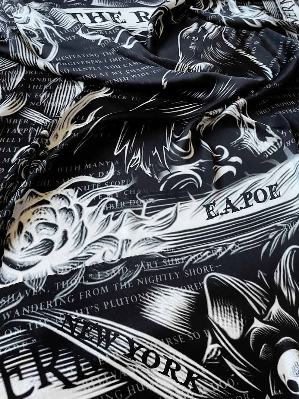 The Raven by Edgar Allan Poe Square Satin Scarf. Black scarf, Goth scarf, Gothic Scarf, Nevermore. Neck Scarf, Headscarf, Bag Scarf, Shawl.
