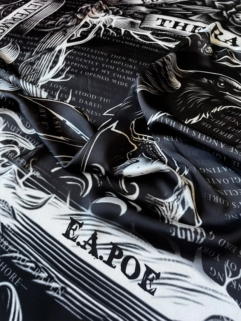 The Raven by Edgar Allan Poe Square Satin Scarf. Black scarf, Goth scarf, Gothic Scarf, Nevermore. Neck Scarf, Headscarf, Bag Scarf, Shawl.