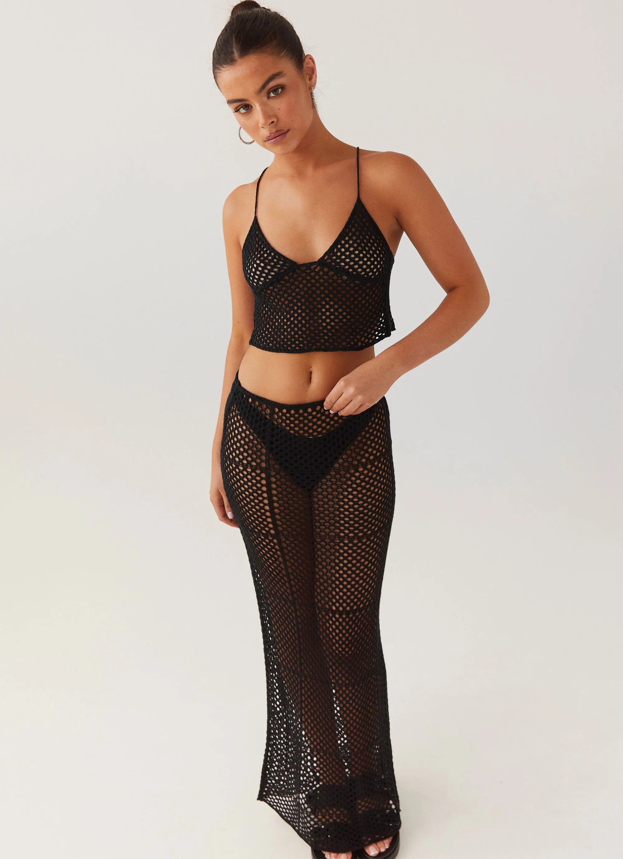 Tidal Dream Crochet Maxi Skirt - Black