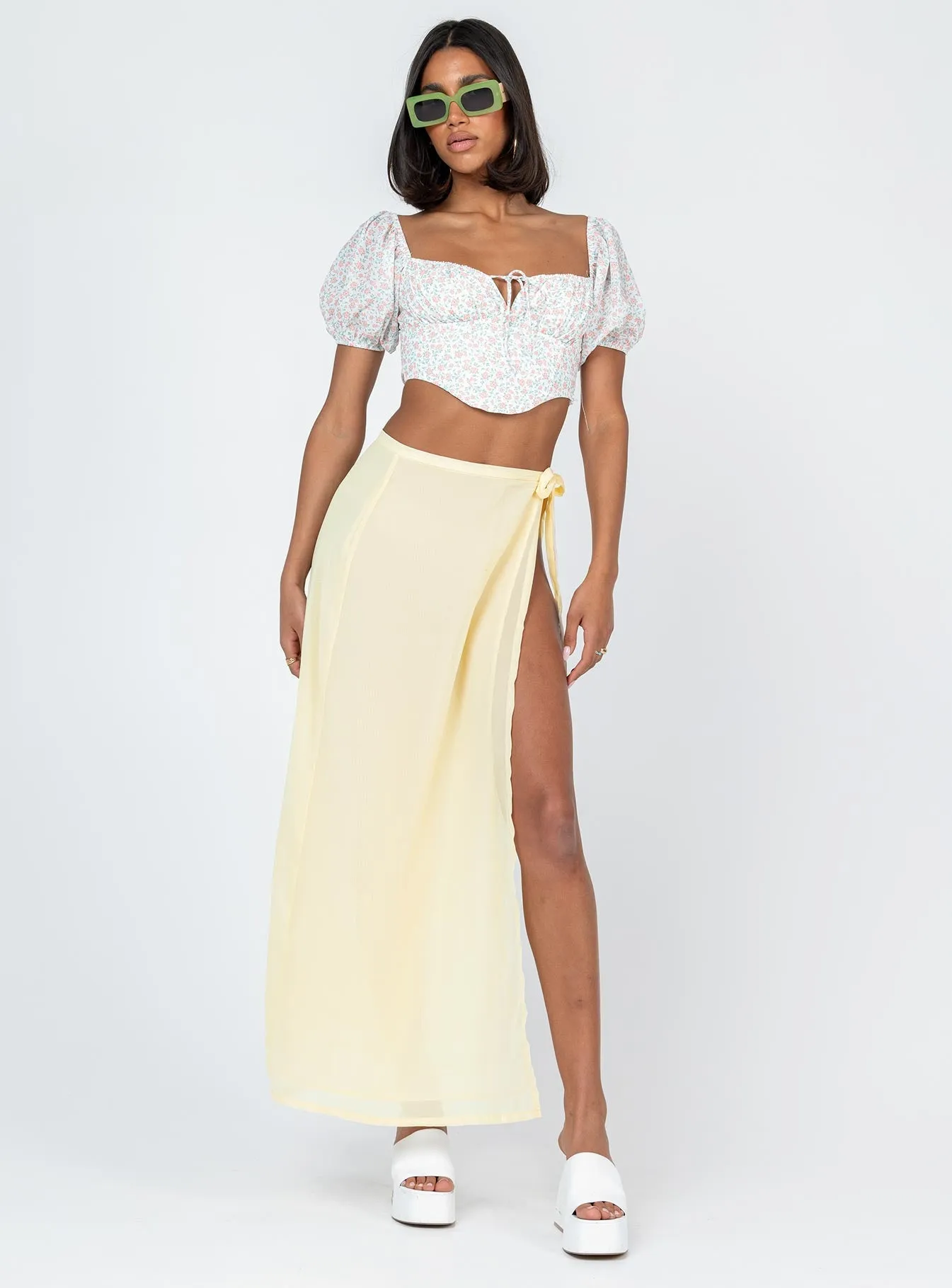 Tie Breaker Maxi Skirt Yellow