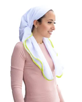 Tie Ur Knot Dri Fit White/Neon Border Untied Scarf with Non Slip Grip