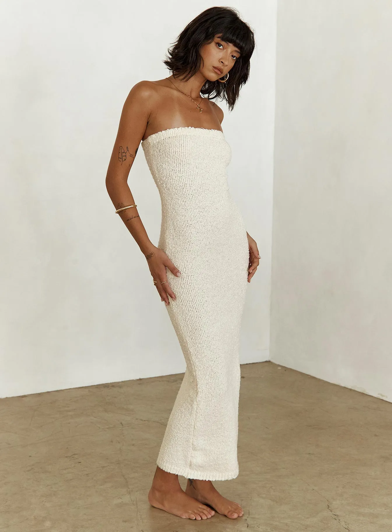 Toleet Cloud Strapless Boucle Maxi Dress Cream
