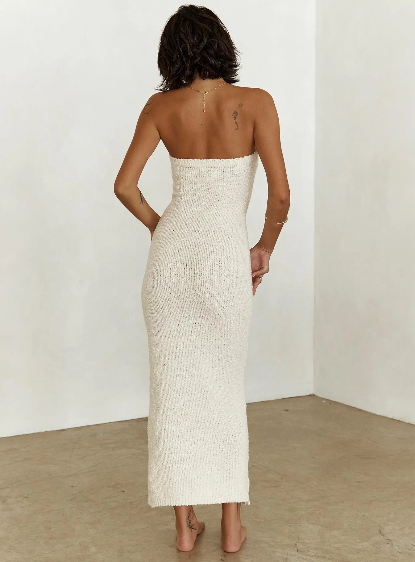 Toleet Cloud Strapless Boucle Maxi Dress Cream