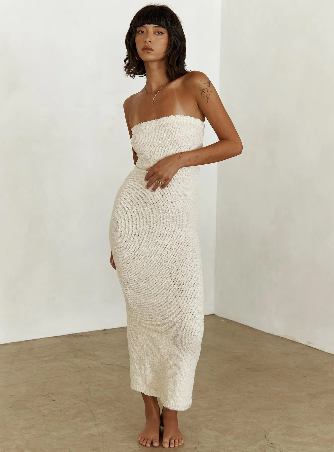 Toleet Cloud Strapless Boucle Maxi Dress Cream