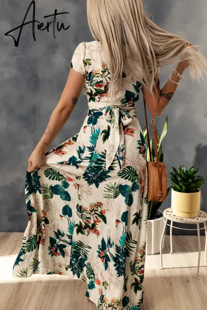 Tropical Print Crop Top and Maxi Skirt Set
