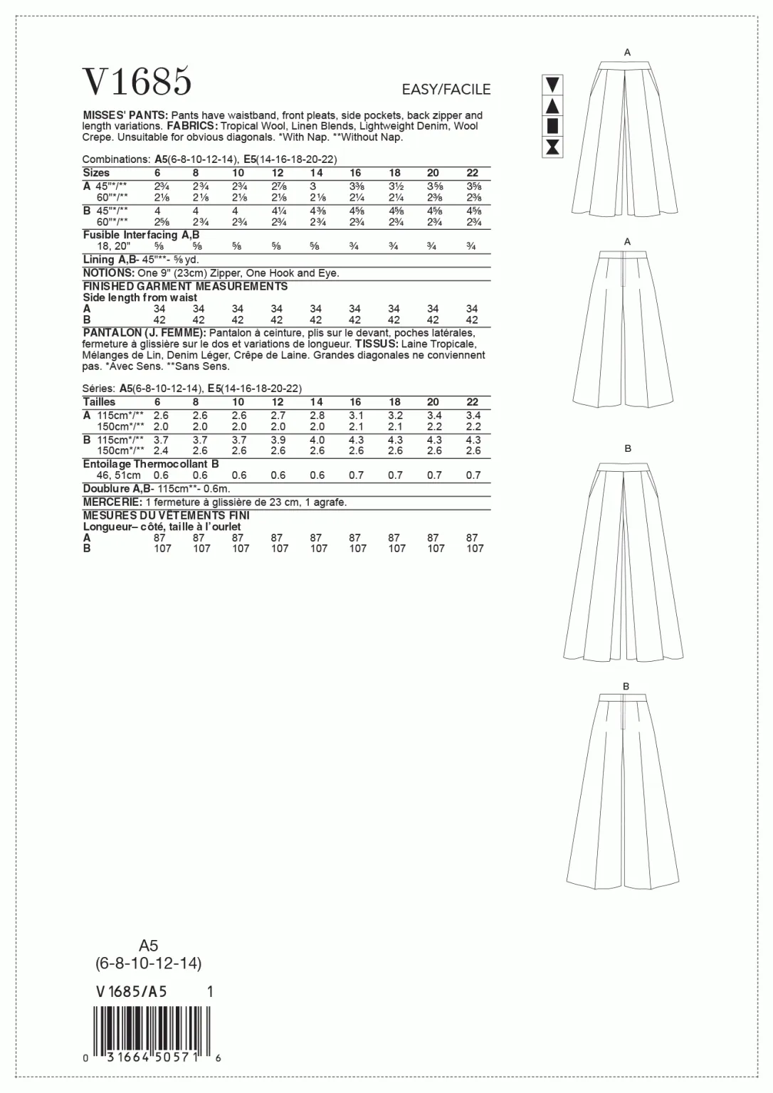 TROUSERS - V1685