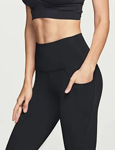 TSLA High Waist Yoga Pants with Pockets, Tummy Control Yoga Leggings, Non See-Through Workout Running Tights, Capris Pocket Peachy Black,