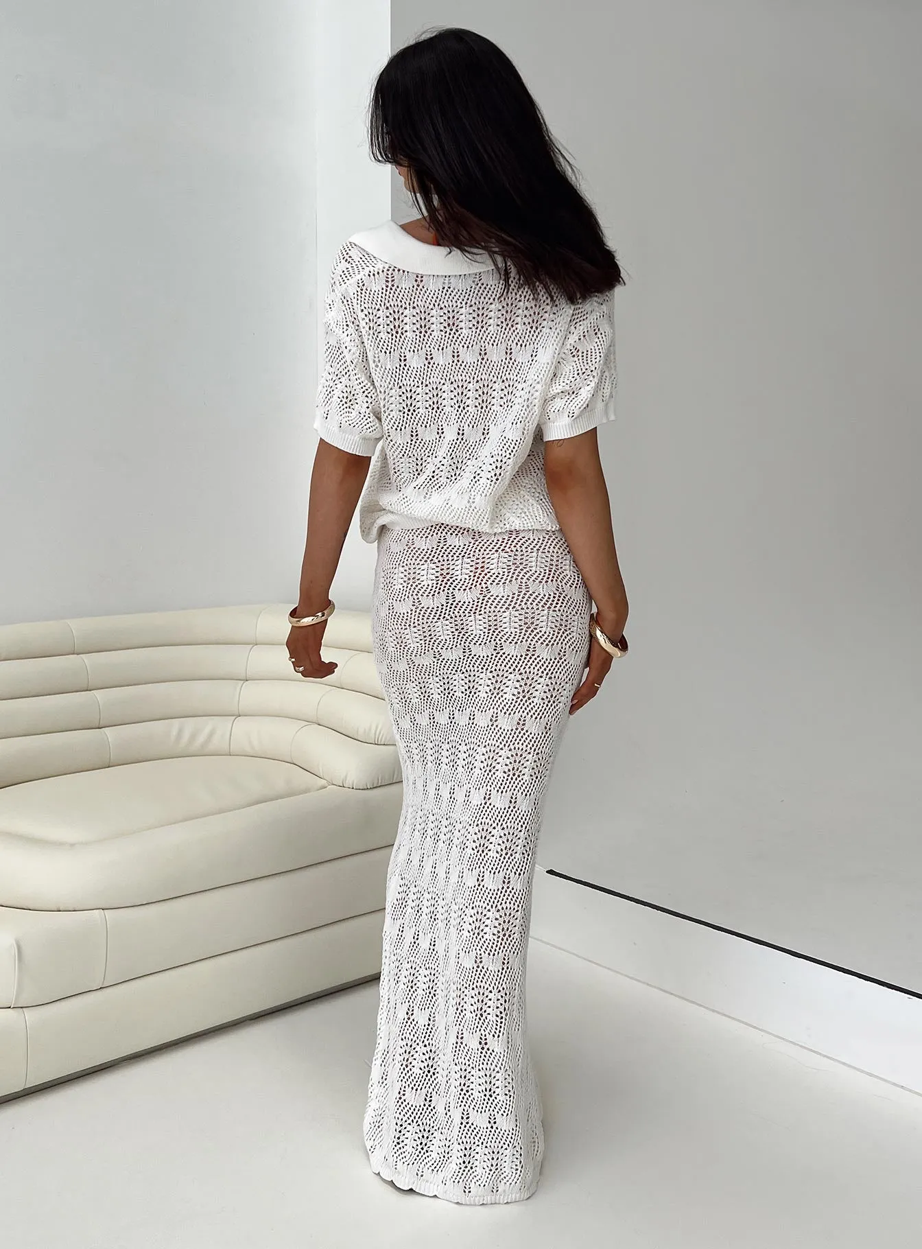 Vacation Knit Maxi Skirt White