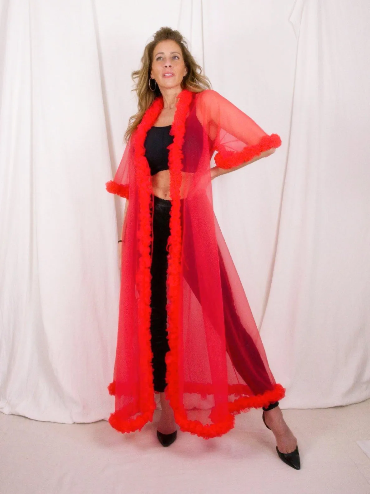 Vintage Sheer Pink Ruffle Robe