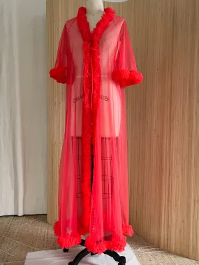 Vintage Sheer Pink Ruffle Robe