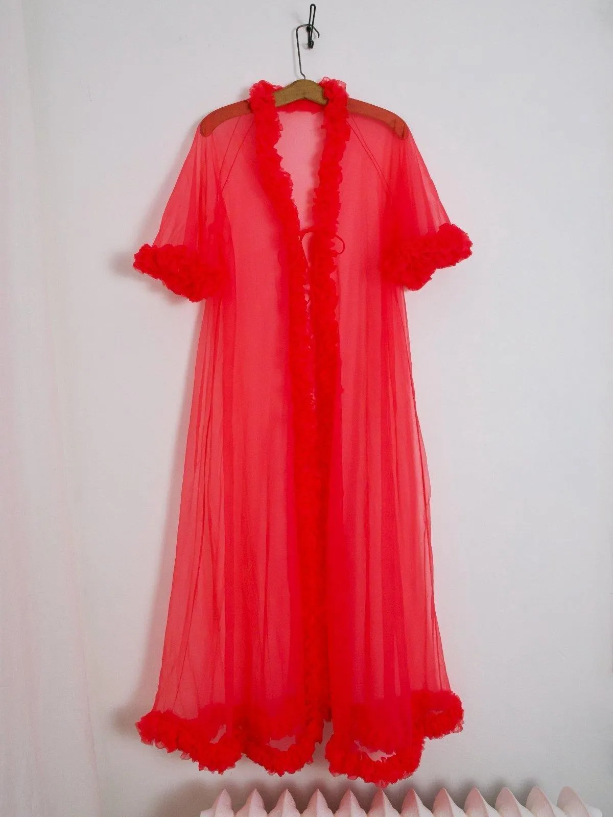 Vintage Sheer Pink Ruffle Robe