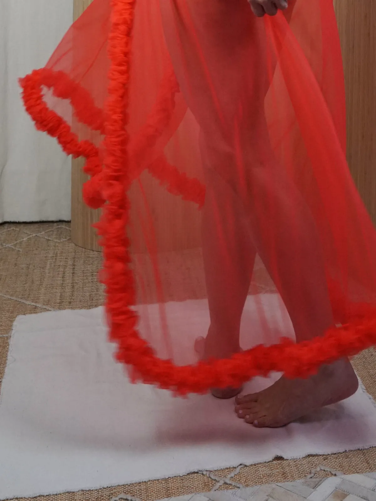 Vintage Sheer Pink Ruffle Robe