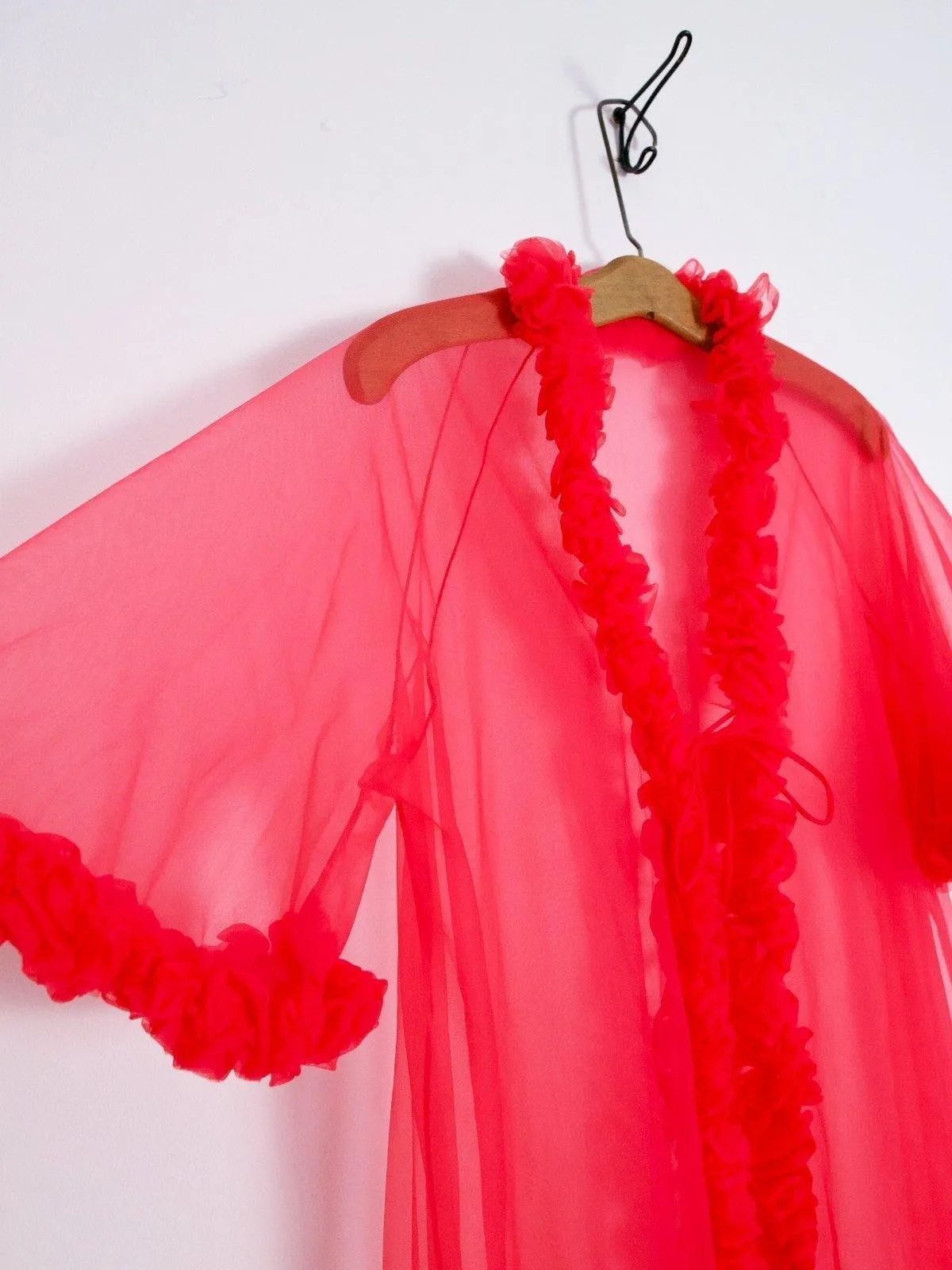 Vintage Sheer Pink Ruffle Robe
