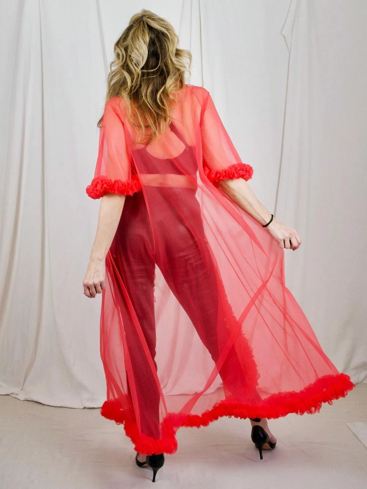 Vintage Sheer Pink Ruffle Robe