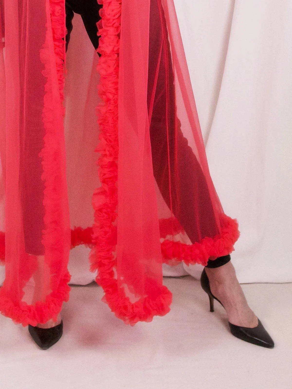 Vintage Sheer Pink Ruffle Robe