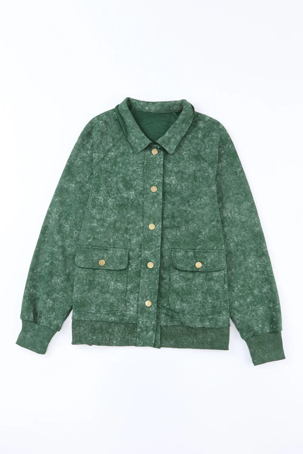 Vintage Washed Flap Pocket Button Green Shacket
