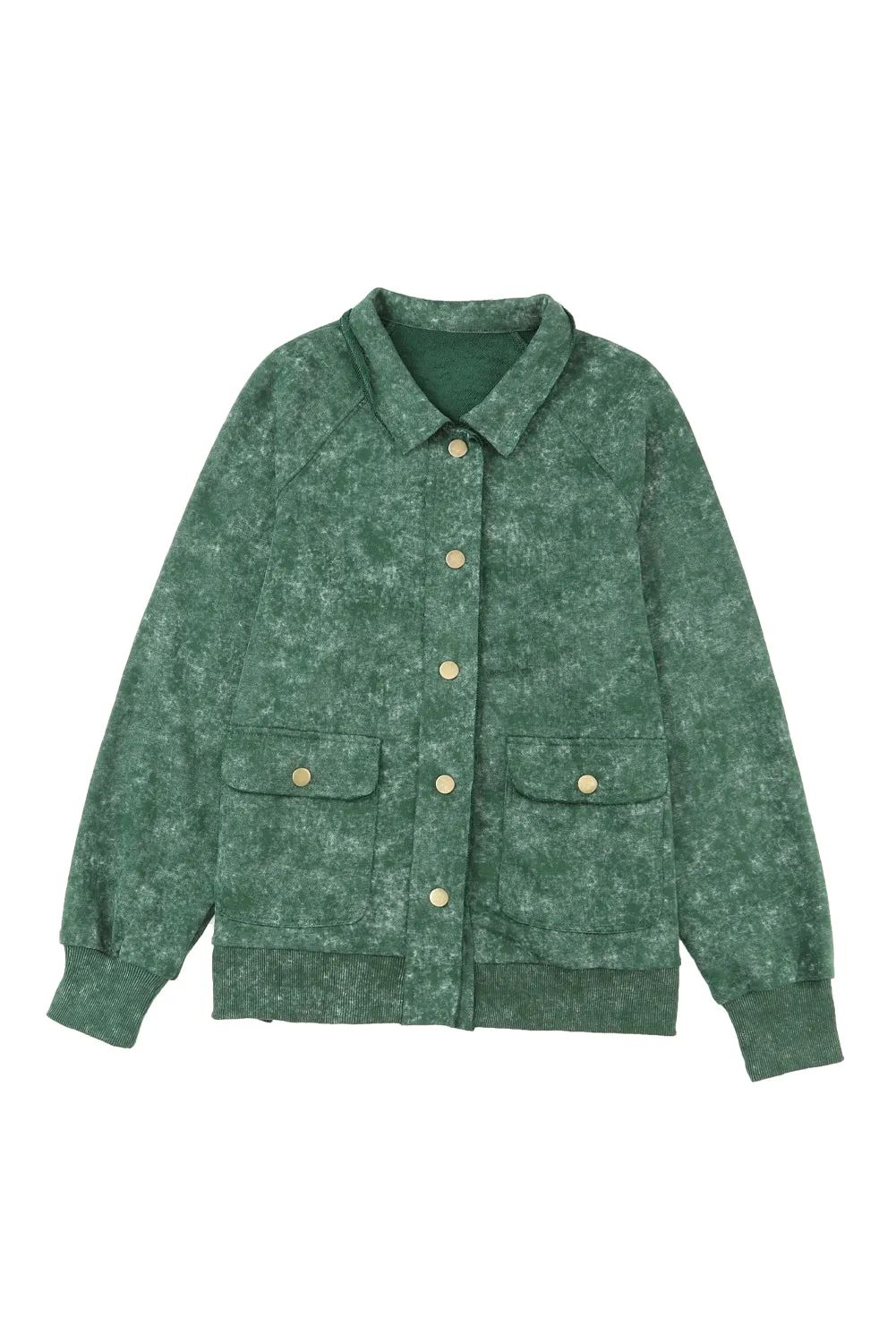 Vintage Washed Flap Pocket Button Green Shacket