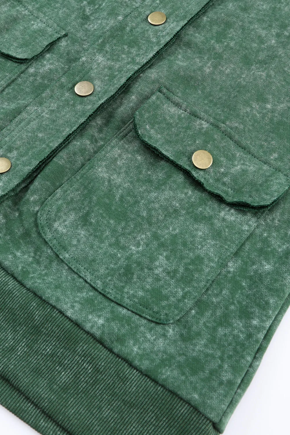 Vintage Washed Flap Pocket Button Green Shacket
