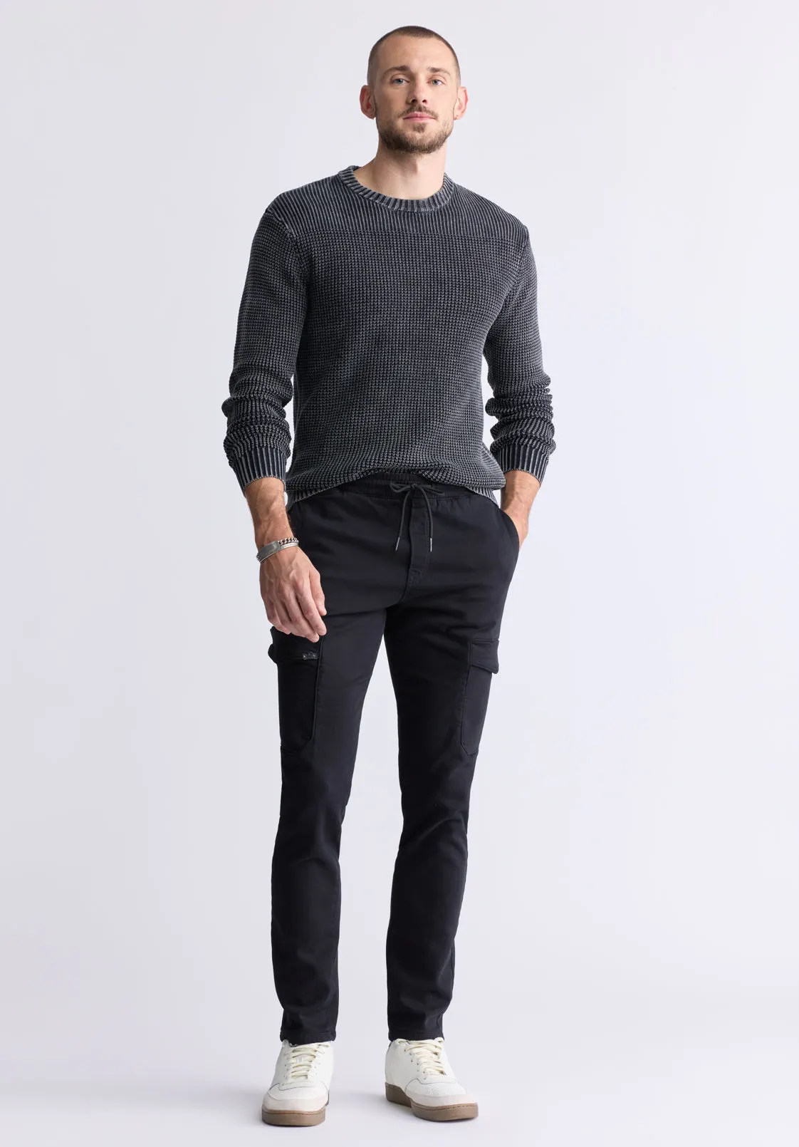 Washy Men's Textured Knit Crewneck Sweater, Grey - BM24451