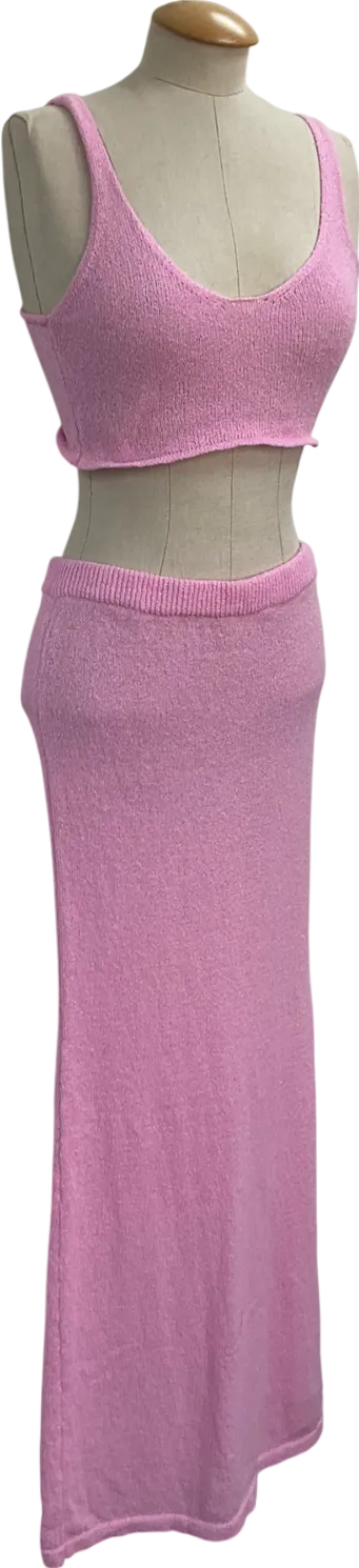 White Fox Pink Crochet Knit Maxi Skirt And Top UK M
