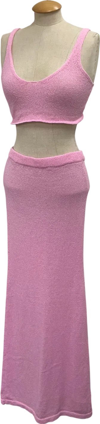 White Fox Pink Crochet Knit Maxi Skirt And Top UK M