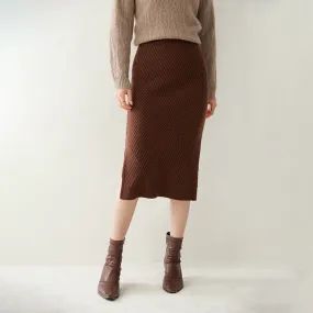 Women's Mid-length Straight Slit Knitted Hip-covering Cashmere Skirt