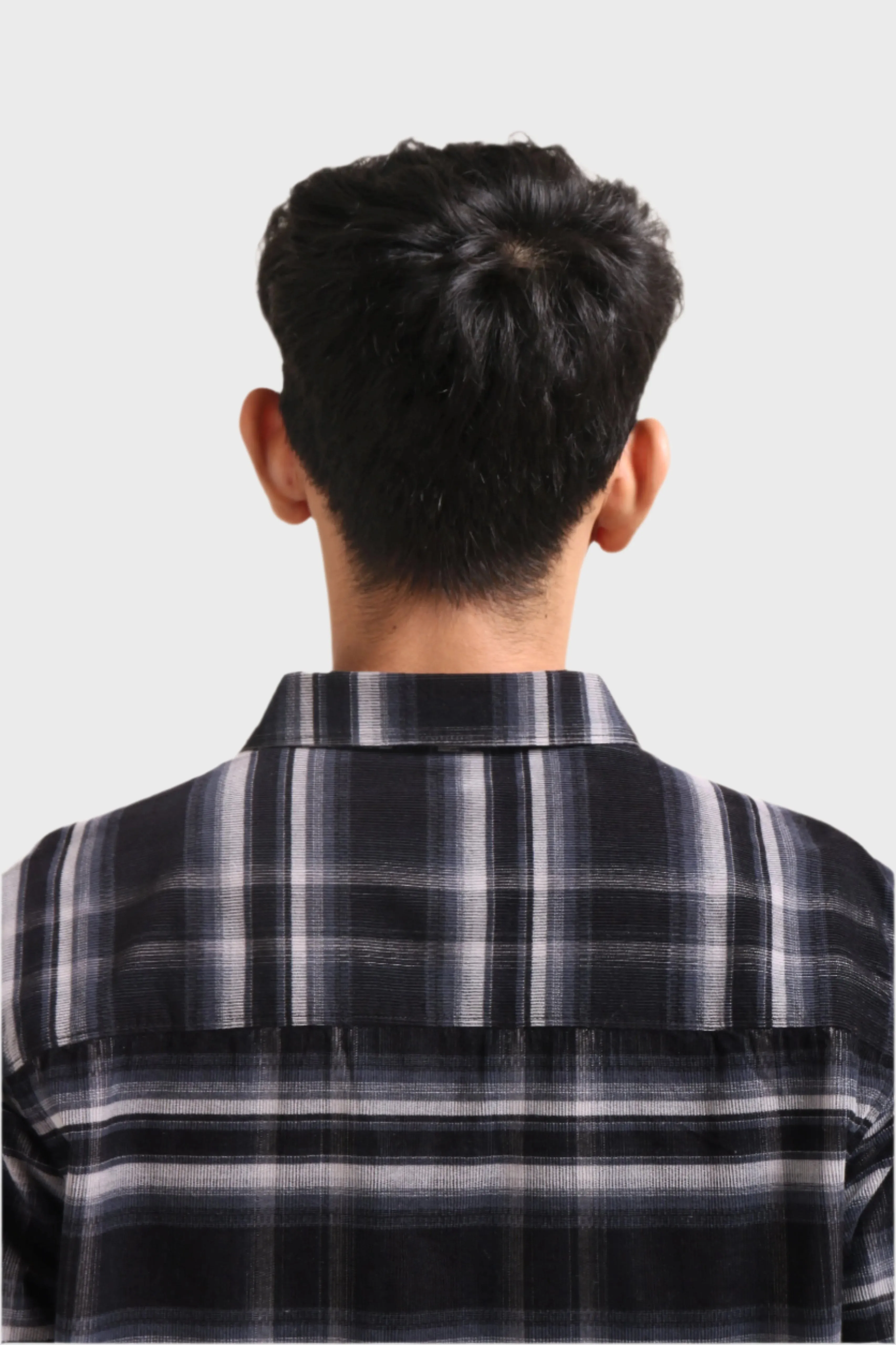 XKIND BLACK FINE CORDUROY CHECKS REGULAR FIT SHIRT