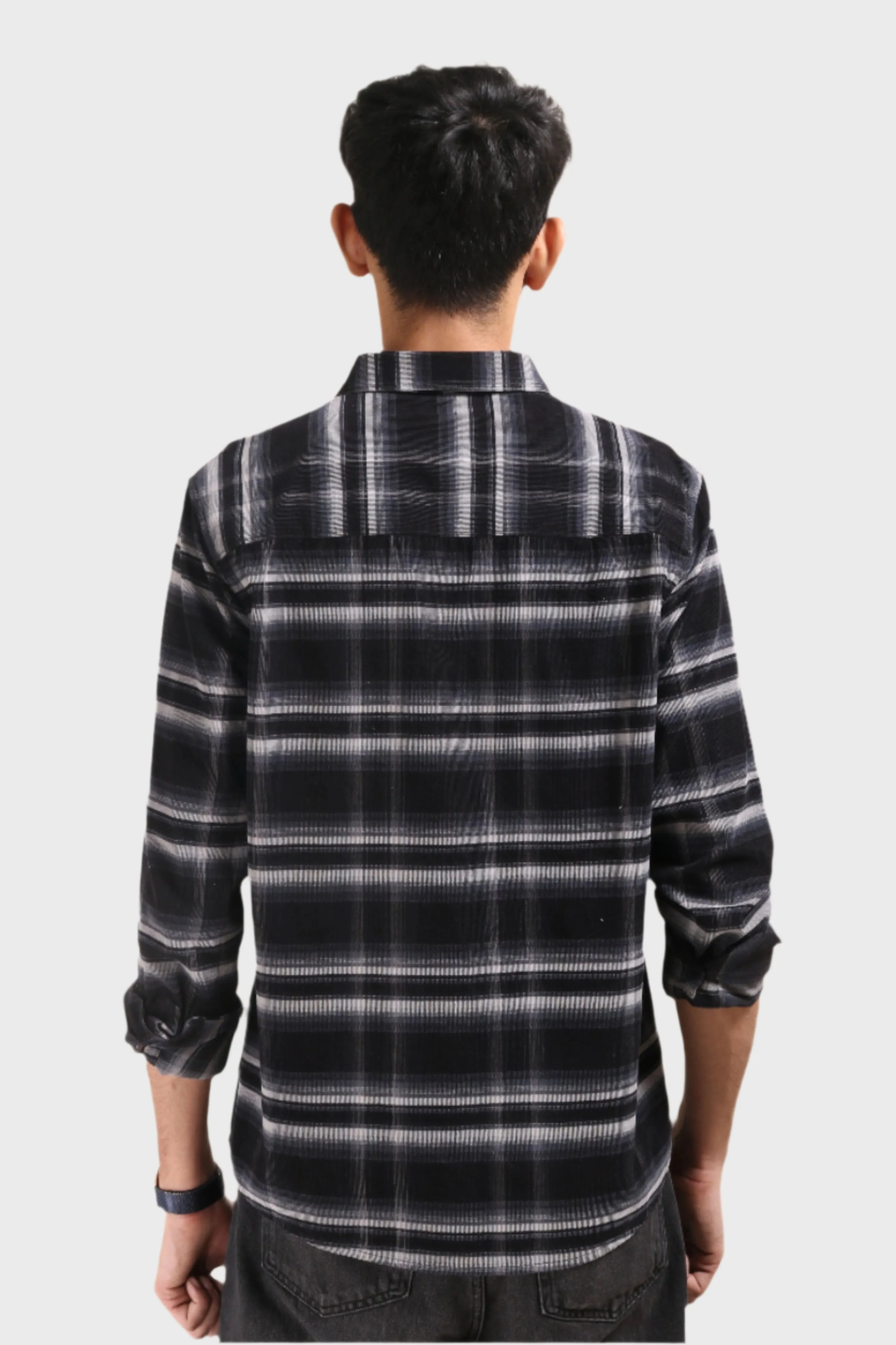 XKIND BLACK FINE CORDUROY CHECKS REGULAR FIT SHIRT