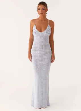 Zara Rose Crochet Maxi Dress - Blue