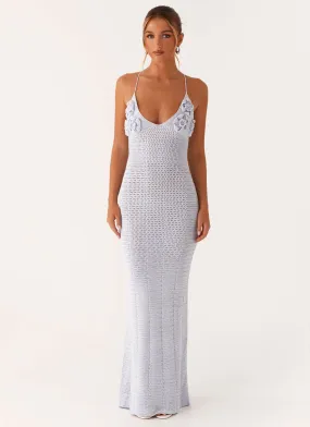 Zara Rose Crochet Maxi Dress - Blue